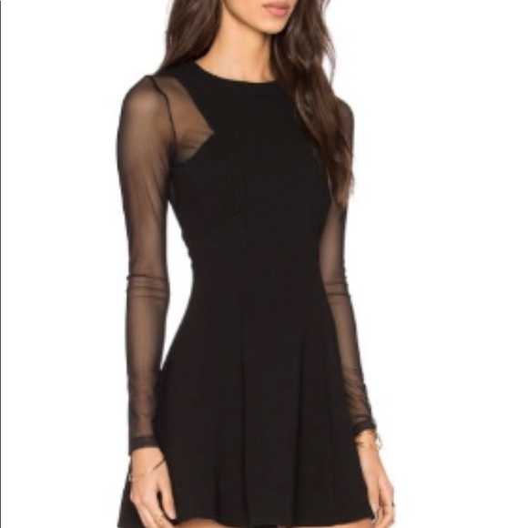Mesh Sleeve Black Fit & Flare Dress - Picture 5 of 5